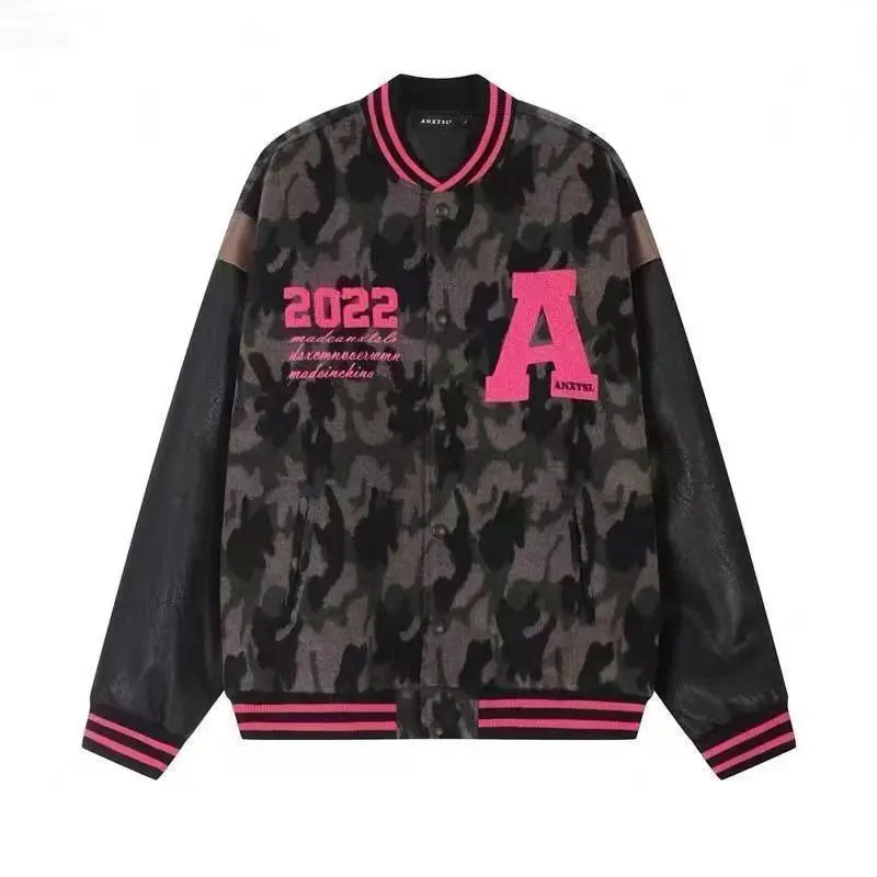 ​American Retro Patchwork Baseball Jacket with Embroidered Letters Loose Fit Spring Fall Women's Coat​