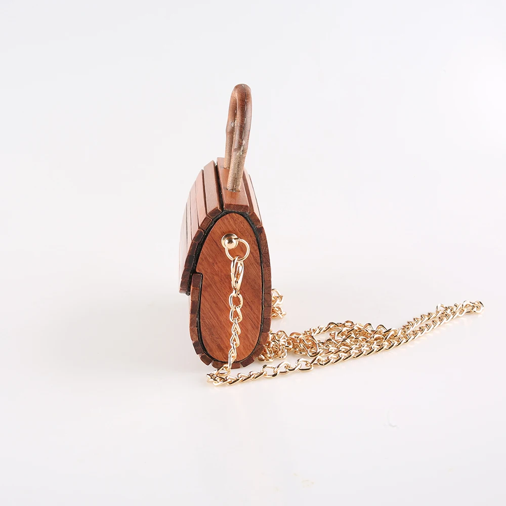 Red Rosewood Hard Solid Wood Mini Cross Body Bag Fashion Handmade Wooden Shoulder Messenger Evening Bag Small Handbag Purse
