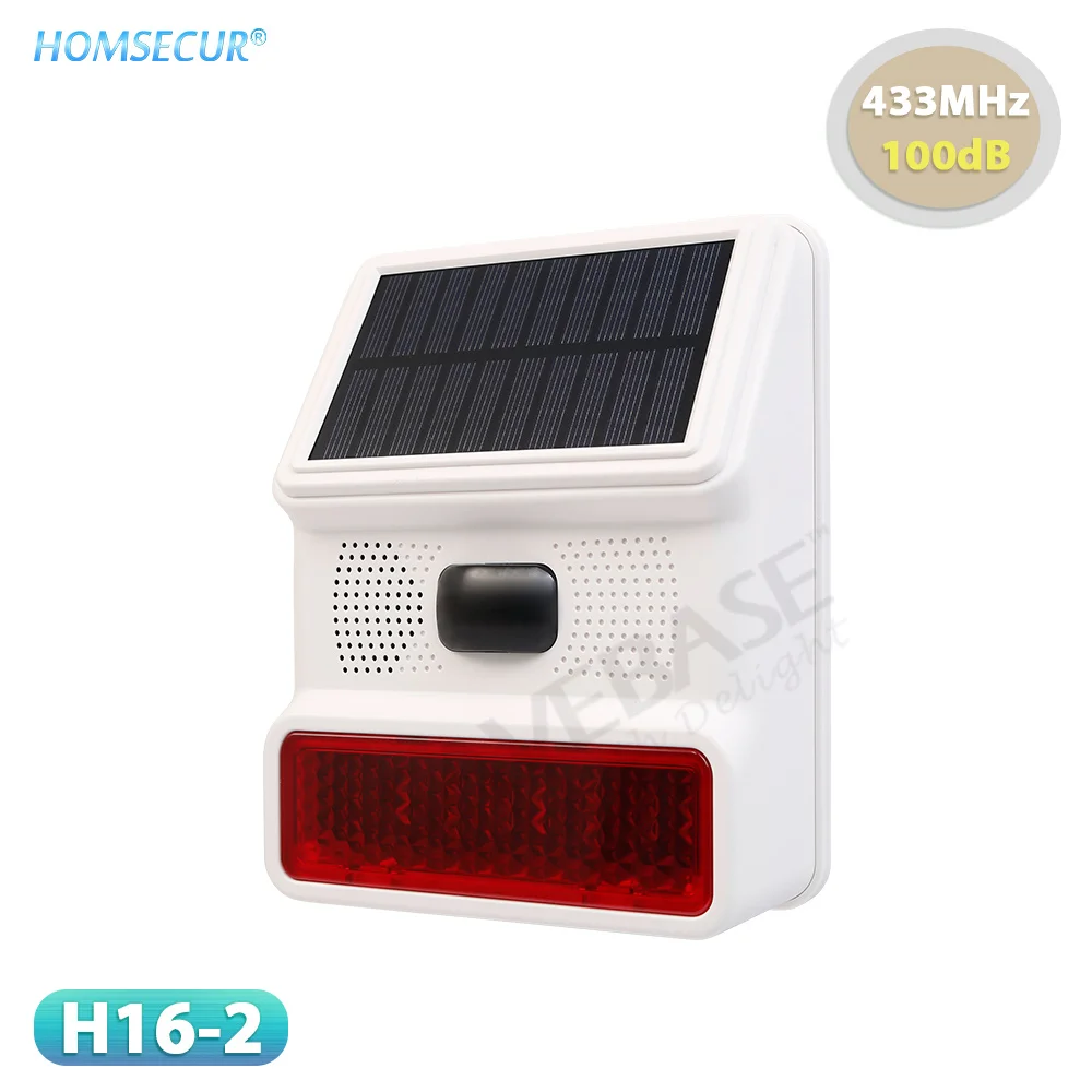 HOMSECUR H16-2 Solar Powered Waterproof Wireless Strobe Siren 110dB 433MHz For WIFI 4G Alarm System