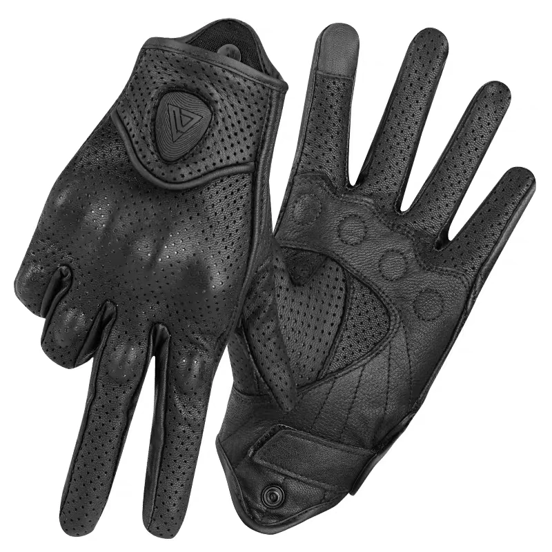 오토바이 라이더 장갑 사계절 보호 풀 핑거 터치스크린 장갑 염소 가죽 진짜 가죽 모토 사이클링 장갑