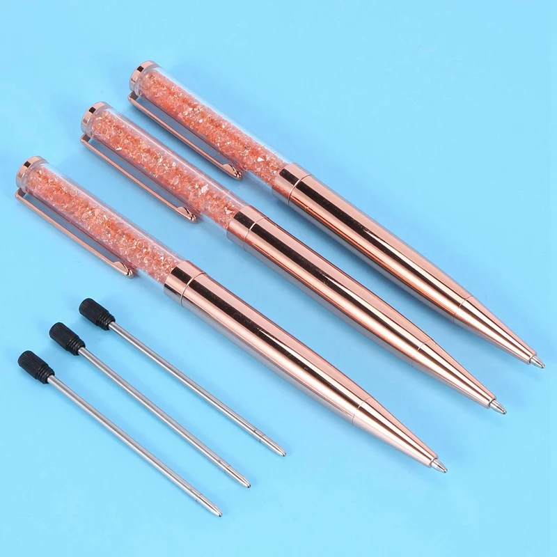 Rose Gold Pen Bling Crystal Ball Point Pen Black Ink Pen With 60 Extra Refills (Rose Gold 60 Pack)