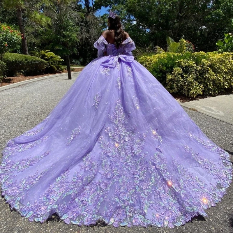 Lavender Ball Gown Quinceanera Dress 2024 Lace Applique Beads Long Train XV Princess Vestidos De 15 Años Birthday Sweet 16 Dress