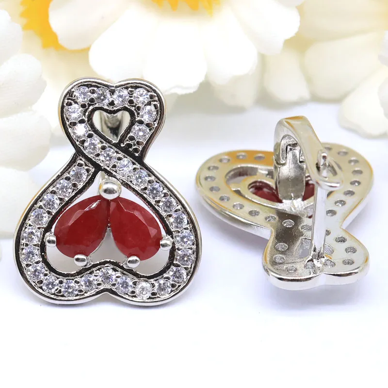 

Buy 5 Get 1 Free 20x16mm Pretty Real Red Ruby Green Emerald Blue Sapphire CZ Daily Wear Silver Plated Earrings