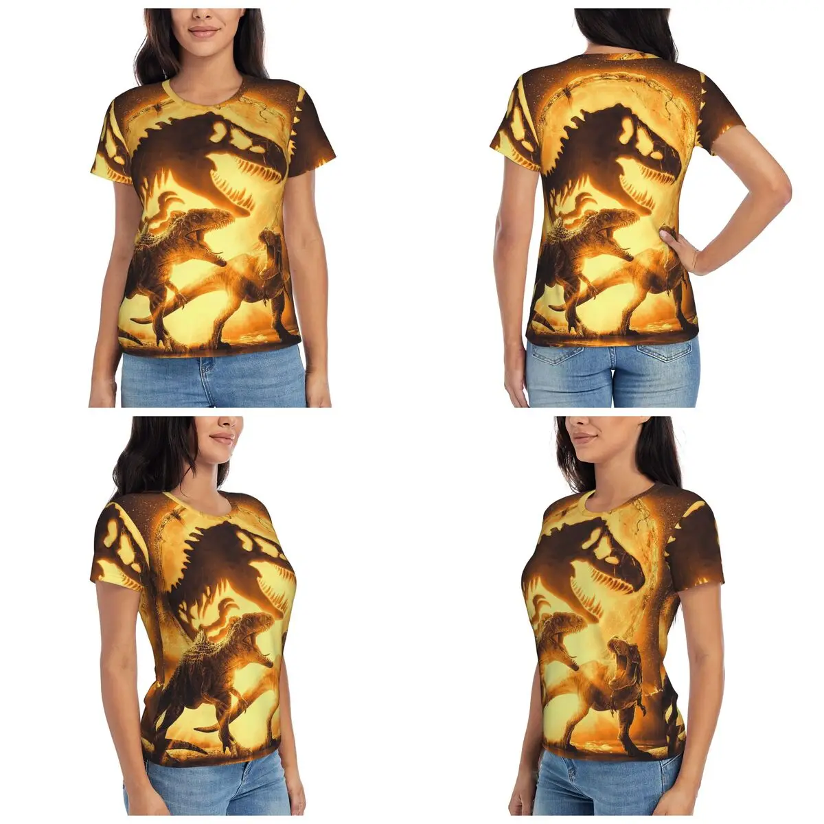 Camiseta de Jurassic Park Jurassic World con diseño de dinosaurio para mujer, camisetas de manga corta, ropa con cuello redondo, camisetas de algodón para verano, ropa de calle