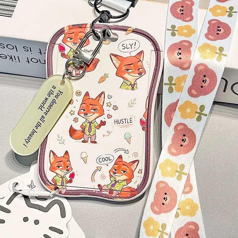 

Kawaii Disney Nick Wilde Card holder Cute Campus Student Card Work ID Protection Set Shuttle School Badge Set Girl Gift