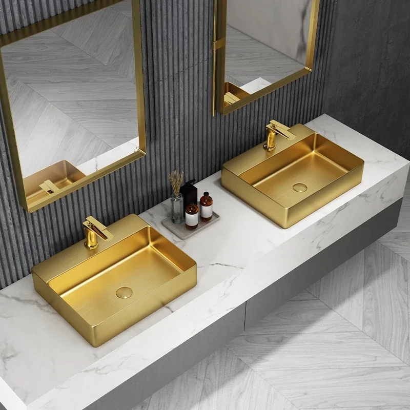 Golden stainless steel basin light luxury wind washbasin single basin Nordic bathroom household washbasin