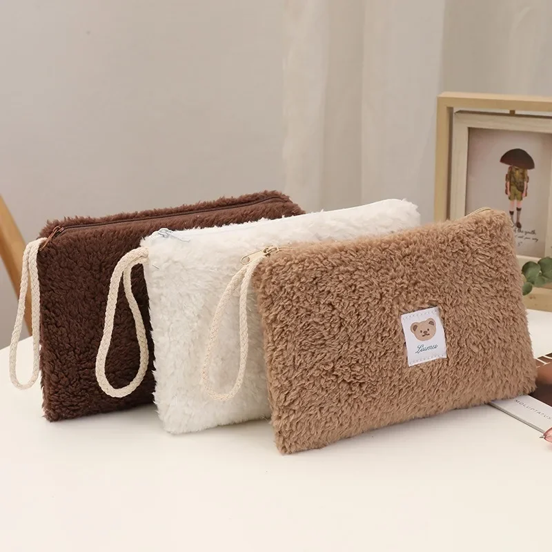 

Ins Portable Plush Zipper Makeup Bag Women Large Capacity Cosmetic Bag Cute Bear Travel Organizer Female Makeup Pouch