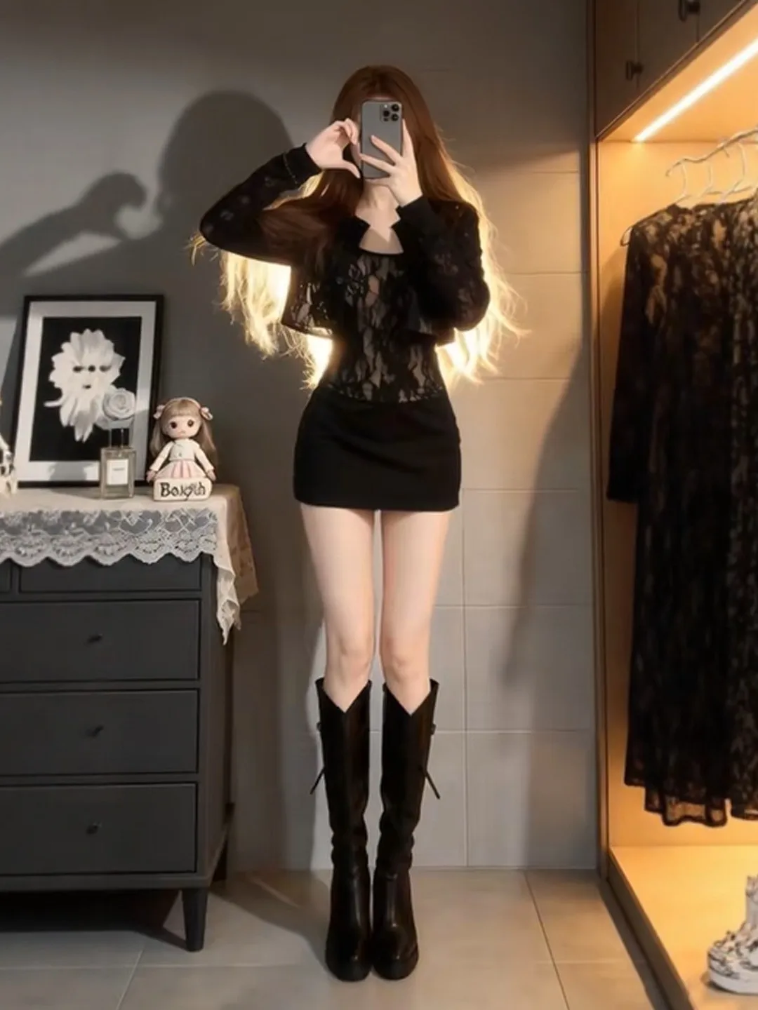 

Корейский комплект: кружевной кардиган и укороченный топ с цветочным принтом, удобный весенний модный женский комплект с высокой талией