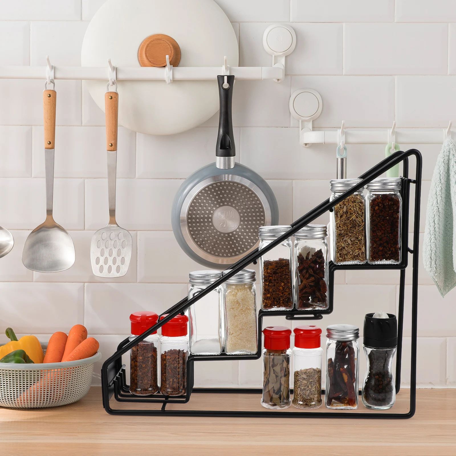 

Stainless Steel Stepped Storage Shelf Wine Bottle Holder Desktop Organizer Kitchen Pantry Coffee Bar Display Storage Kitchen