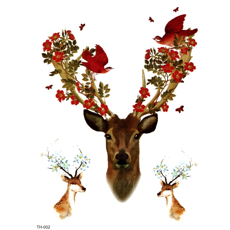 16 Styles Lucky Deer Waterproof Temporary Tattoos Men Animals Tatouage Temporaire Femme Henna Tattoo Temporary Tatoo