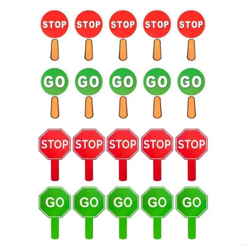 

Y5LB 10PCS Double Sided Stop Go Sign Handheld Safety Sign for School Event