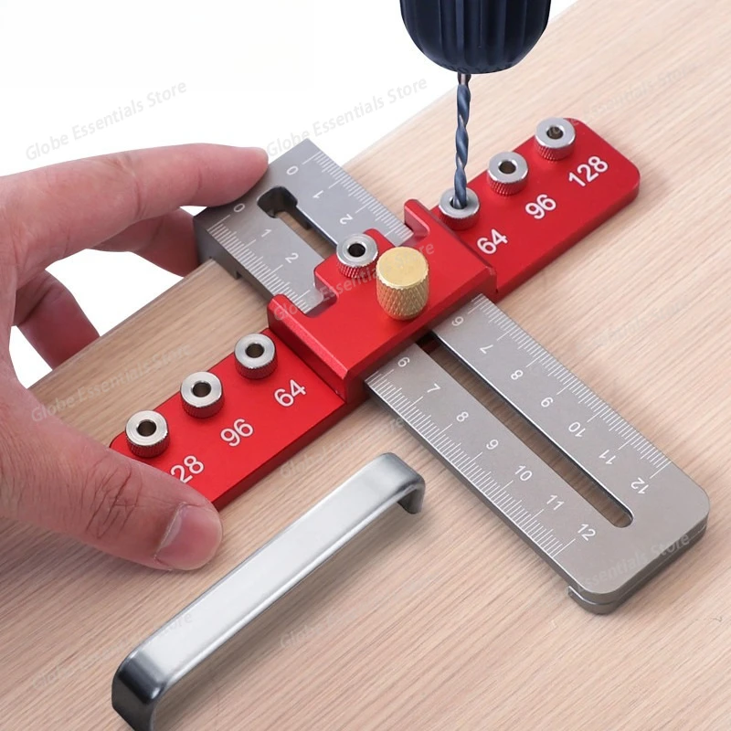 Drill Guide Punch Locator Template Ruler Adjustable Woodworking Drilling Locator for Cabinet Handles and Pulls Hole Punch Tool