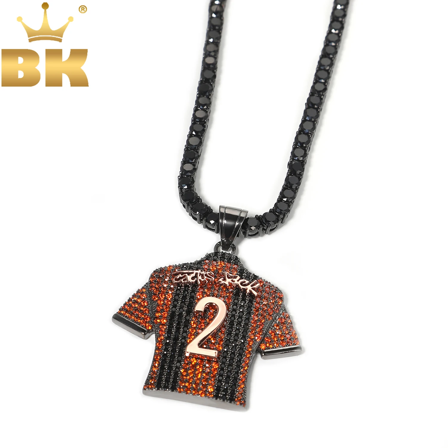 THE BLING KING – collier avec pendentif de l'équipe de Football, nom personnalisé, rouge glacé, noir, CZ, bijoux HipHop pour hommes et garçons, cadeau de Football
