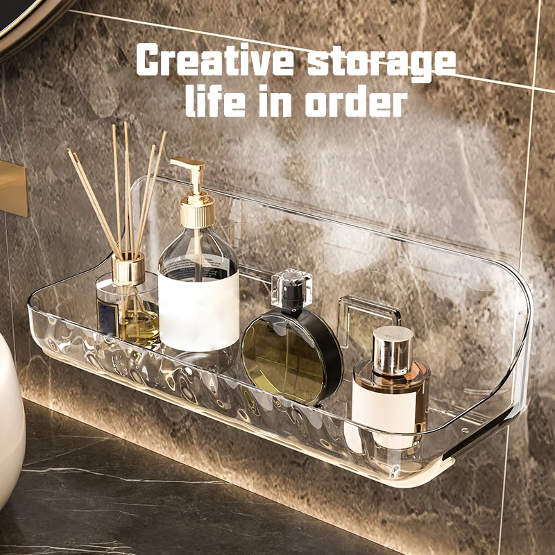 Bathroom Makeup Organizer No Drilling Kitchen Rack Bathroom Shelf Accessories Toilet Shampoo Shower Storage Wall Mounted Rack