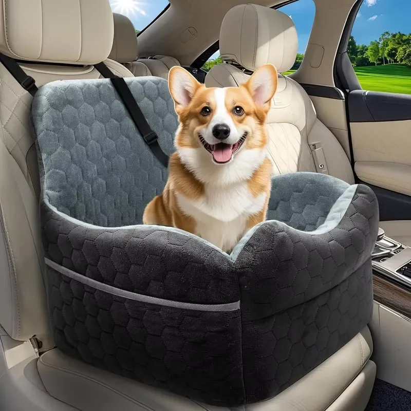Puppy Car Seat Adjustable Growth Cage with Padded Safety Baffle Thickened Height Belt Seat Belt Removable