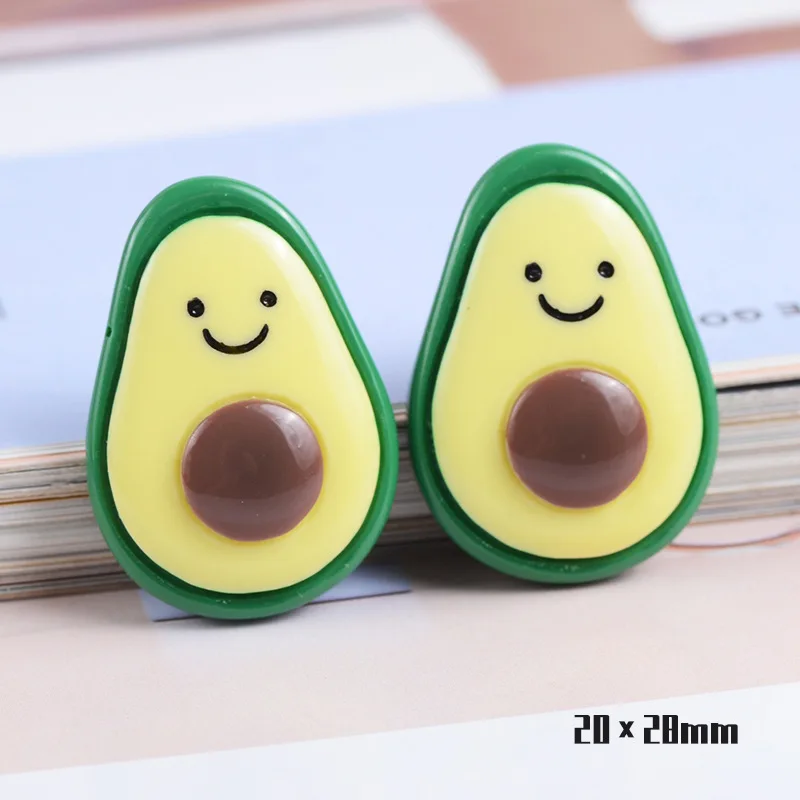 20Pcs Cute Cartoon Avocado Resin Ornaments Handmade DIY Craft Supplies Phone Shell Patch Materials Decor Girl Hair Accessories