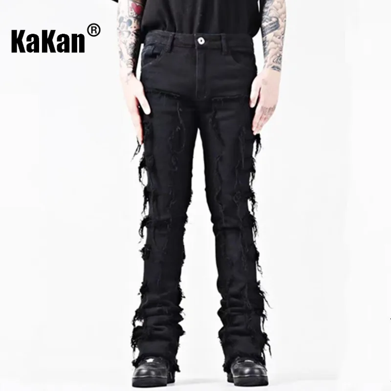 Kakan - Europe and the United States new retro fringe jeans men's, micro-labelling high street Slim patch long jeans K9-2416