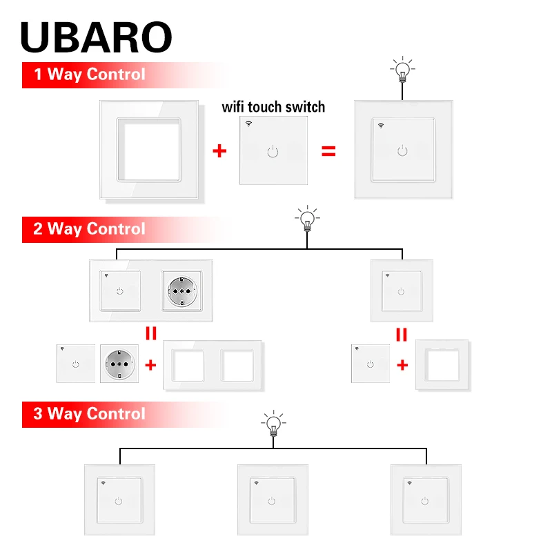 52*52mm Tuya Smart House Wifi Modular Switch Glass Panel Work With Google Home Alexa Voice Need Neutral Wire APP Remote Control