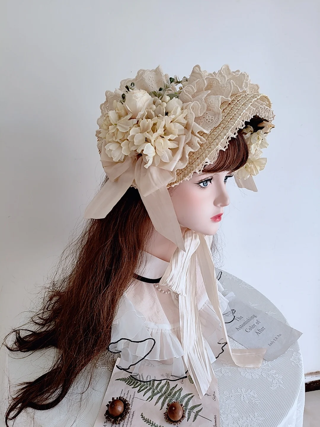 

Handmade Multi-Lace Straw Hat Flat Lolita Gorgeous Elegant Tea Party Pastoral French Style Generate Color Ponette