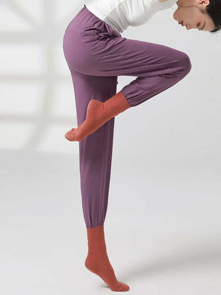 Pantaloni carota a vita alta in tinta unita per donna Pantaloni per costumi da performance con vestibilità ampia affusolata per danza classica per palcoscenico