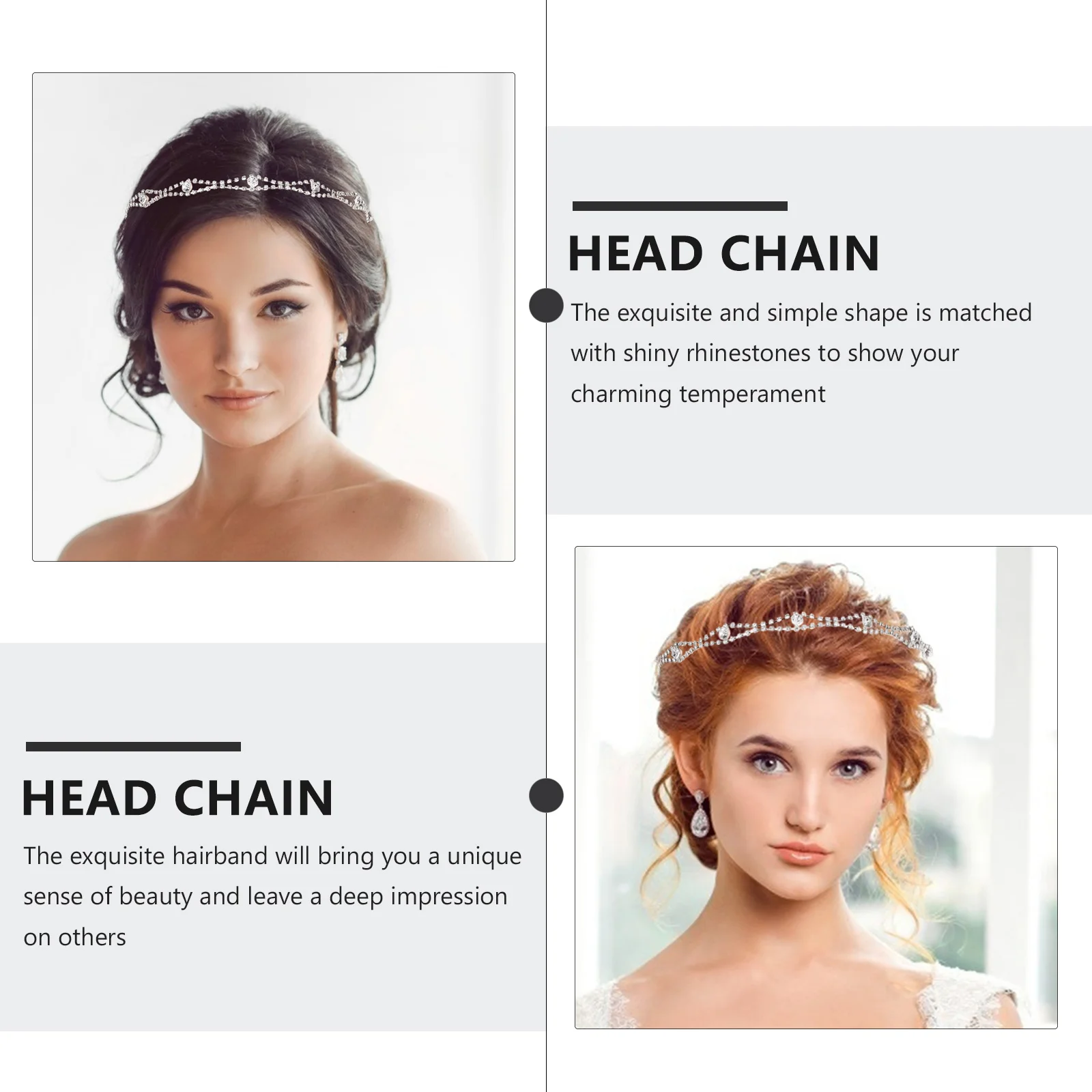 

2Pcs Beaded Rhinestone Chain Retro Hair Accessories Elegant Hairstyle Tool Hair Accessories for Head Chain Wedding Party