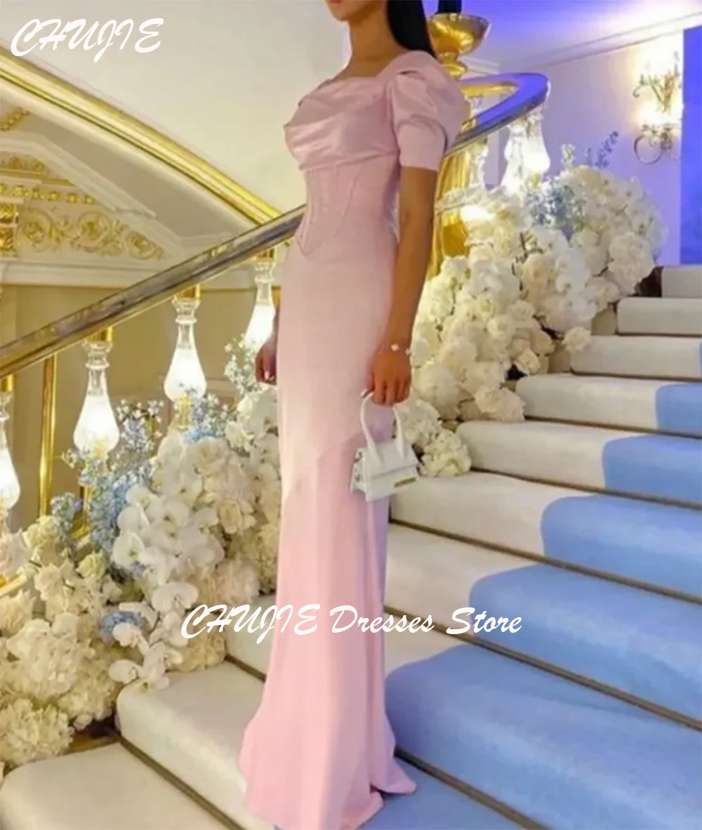 فساتين سهرة باللون الوردي الفاتح في دبي العربية برقبة مربعة وطول الكاحل لحفلات الزفاف للنساء فساتين رسمية للحفلات الراقصة فستان المساء