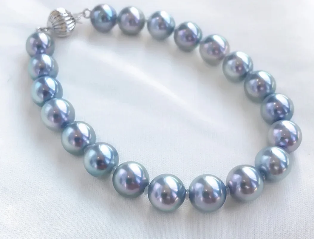 

Natural 7-9"8-11mm Genuine Silver Gray Round Pearl Bracelet Women Free Shipping Wedding Party Gift 925 Sterling Silver