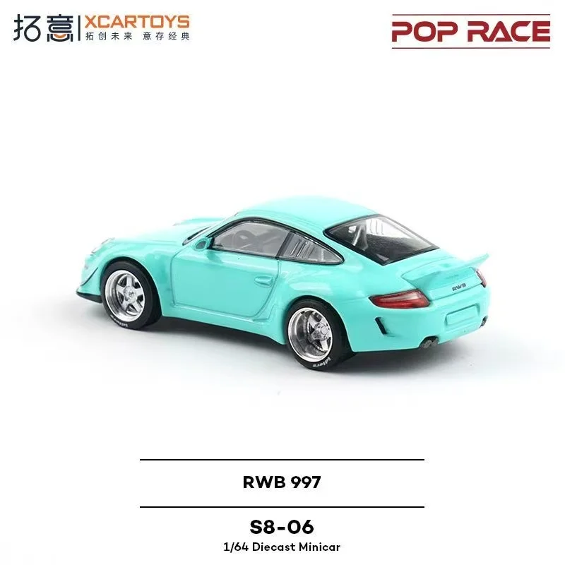 POP RACE 1/64 Porsche RWB 997 سيارة رياضية زرقاء، نموذج سيارة من خليط معدني مصبوب ألعاب أطفال