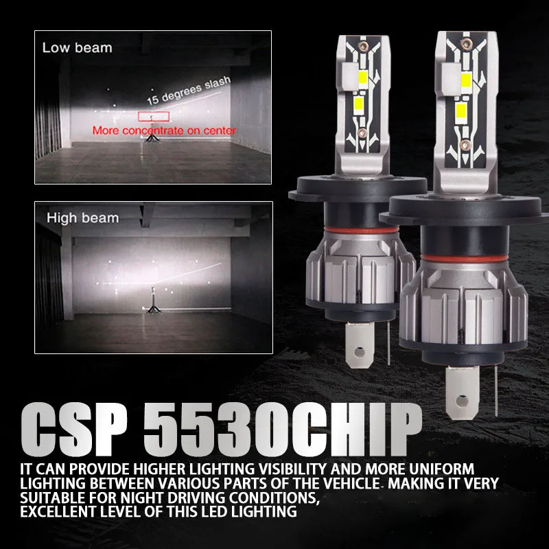 

2Pcs H4 9003 LED Hi/Lo Beam Canbus Car Motorcycle Headlight Bulb CSP Fanless H4 HB2 LED Light Led Fog Lamp Auto Moto Headlamp