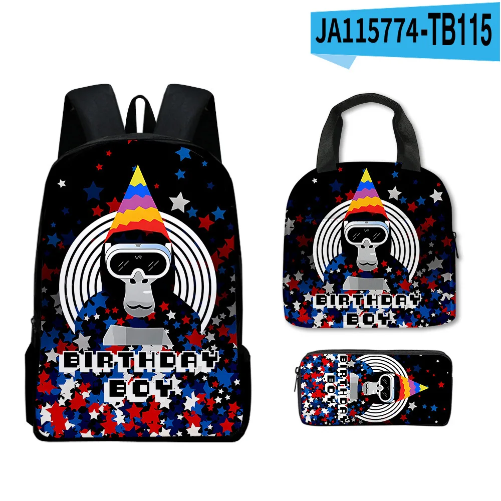 Classic Popular Peculiar Funny Gorilla tag 3D Printed 3pcs/Set pupil School Bags Laptop Daypack Backpack Lunch bag Pencil Case
