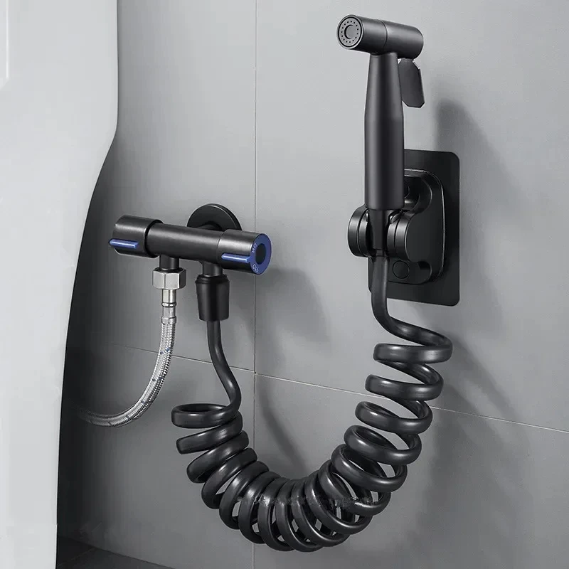 Brushed Bidet Faucet Portable Spray Gun Set Shower Head Anal Cleaning Washer WC Bathroom Water Valve Hose Self Adhesive Holder