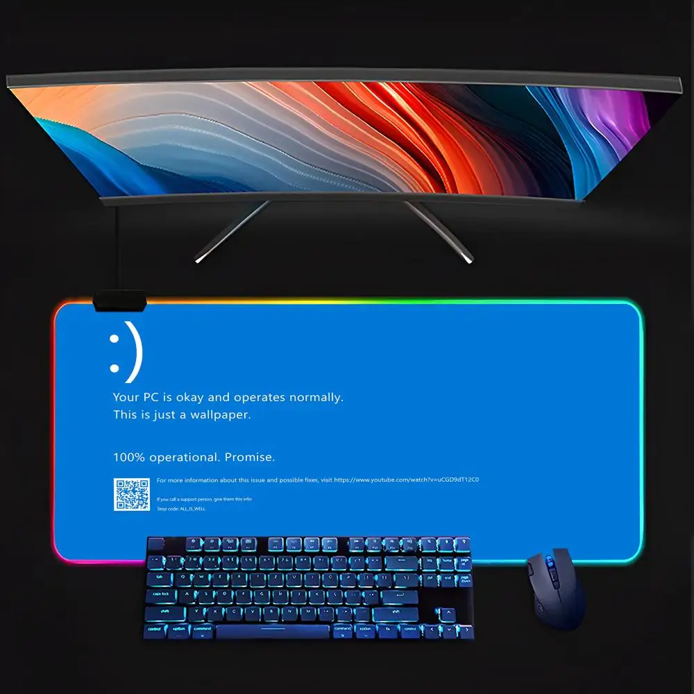 interesting Blue Screen of Death Mouse Pad RGB Pc Gamer Keyboard LED Glowing  Rubber Gaming Computer Mause pads Cute Cartoon Gam