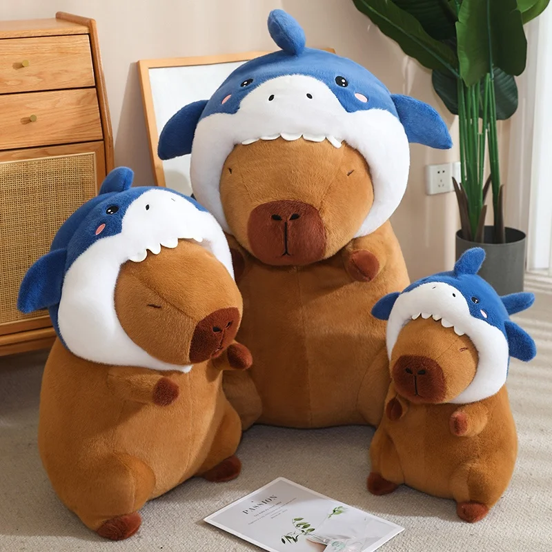 Kawaii головной убор в виде акулы Капибара, плюшевая игрушка, мягкая мультяшная капибара, плюшевая кукла, имитация акулы, пушистые животные, игрушки, подарок для ребенка