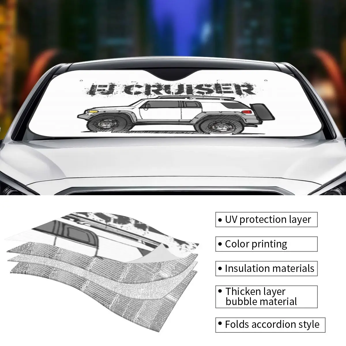 FJ Cruiser SUV Off Road Car Sunshade Windscreen Fold-up Car Front Windshield 76x140cm Car Sunshade Blinds Sun Shade Protect