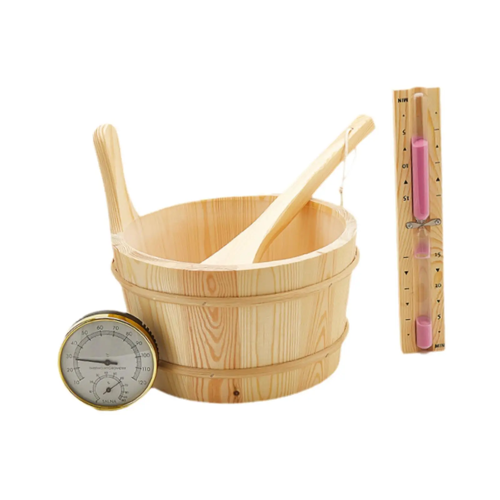 Wooden Sauna Bucket and Ladle Traditional Portable Water Bucket Sauna Barrel for Sauna Room Hotel Steam Sauna Bathroom Home
