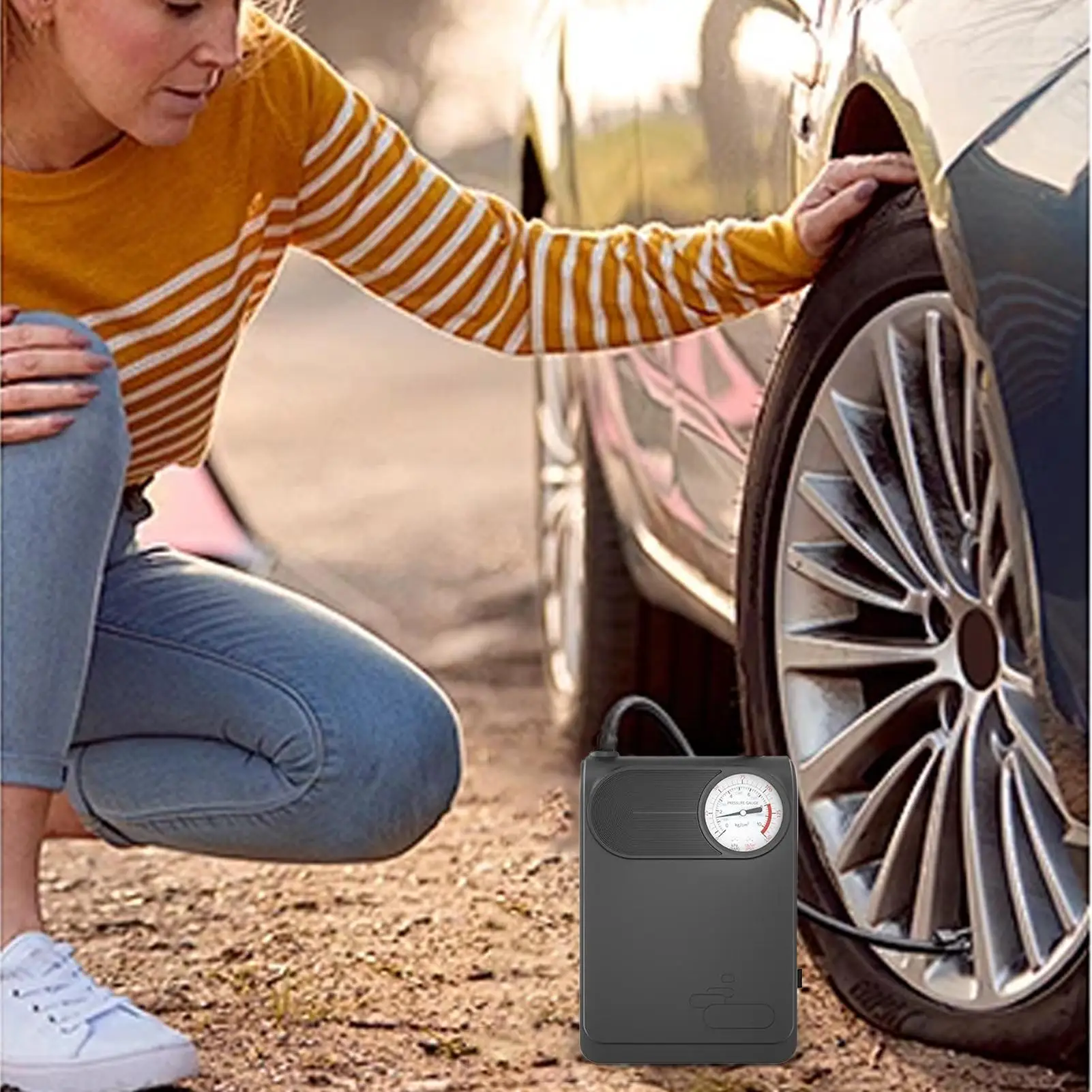 Portable Tire Inflator For Car Wired Portable Auto Shut Off Automotive Inflation Tool Air Pump For Auto For Motorcycles Bikes