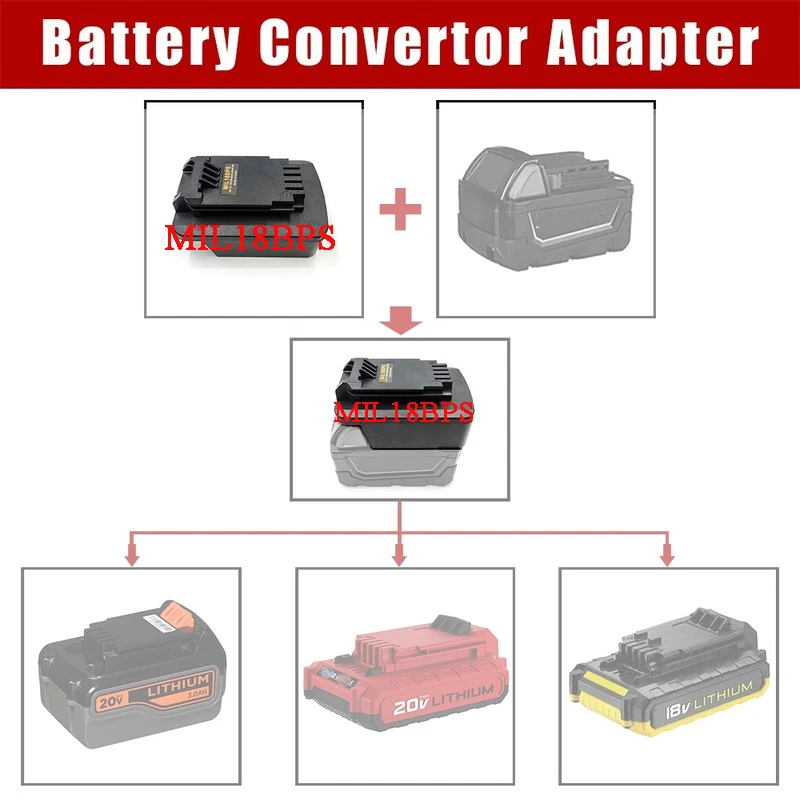 Адаптер MIL18BPS для литий-ионной батареи Milwaukee 18 в для кабеля Портера или для Black Decker или для литиевых инструментов 20 в Stanley