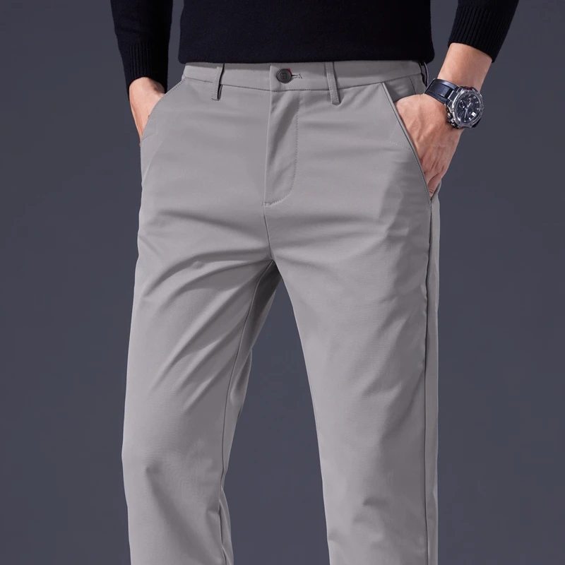 ربيع الخريف الرجال مستقيم سليم سراويل تقليدية تنوعا السراويل البضائع موضة بلون بنطلون ذكر أسود رمادي كاكي أزرق