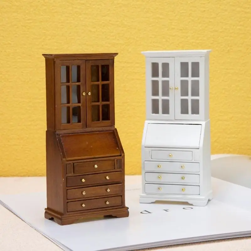 

1/12 Miniature Bookshelf Cabinet Dollhouses Furniture With Functional Drawer