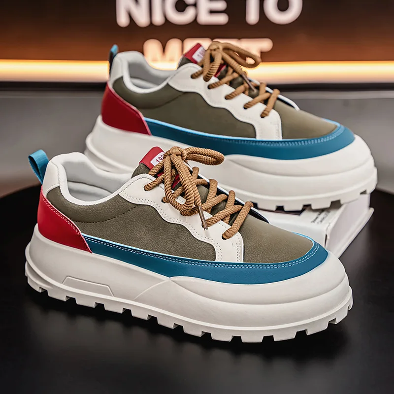 Spring 2025 Men's Fashion Thick Bottom Sports Casual Shoes Low Help Trendy All-Season Comfortable Breathable Anti-Slip PVC
