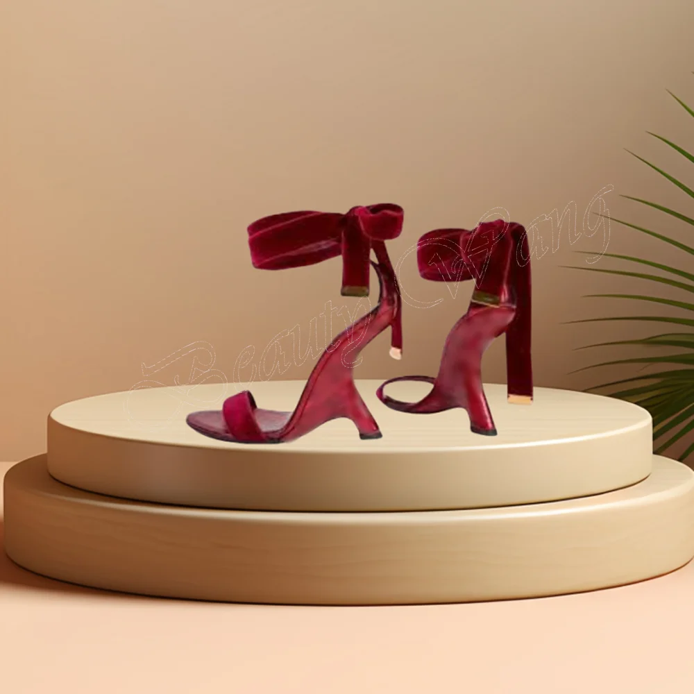 Red Strange Style Sandals Ankle Lace up Slip on Solid Shoes Stilettos High Heel Shoes for Women Shoes 2024 Zapatos Para Mujere