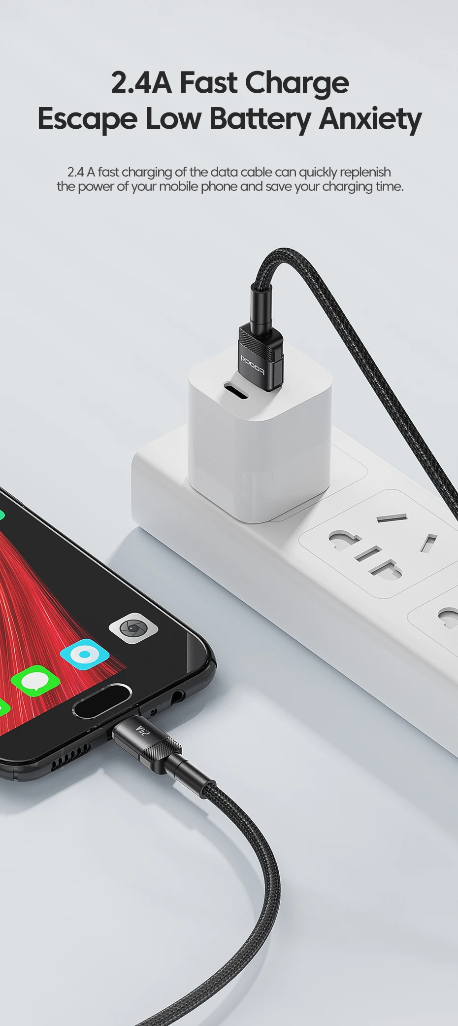 Toocki 2,4A USB-zu-Micro-Kabel für Kopfhörer und Ventilatoren, 1/2/3/5er-Pack, Schnellladung, Handy-Micro-Kabel für Samsung Xiaomi, Datenkabel – Detail 3