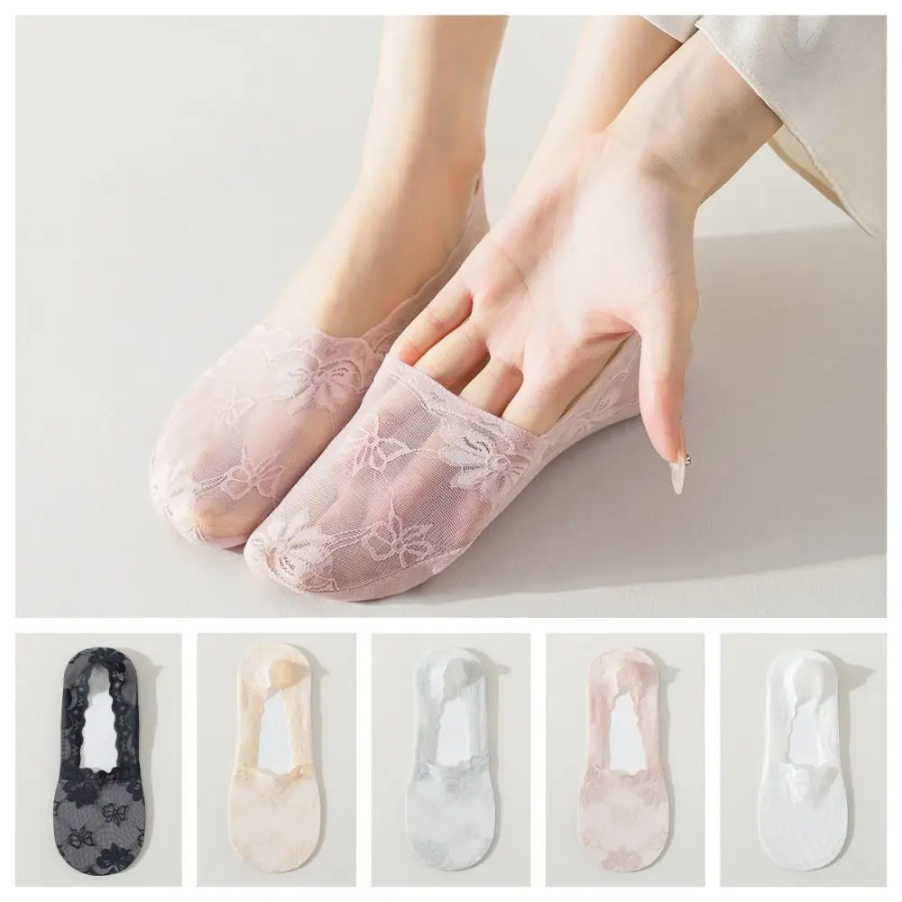 Breathable Mesh Lace Socks Shallow Elastic Flower Bow Hosiery Ultra-thin Invisible Low-cut Liners Socks High Heel Shoe