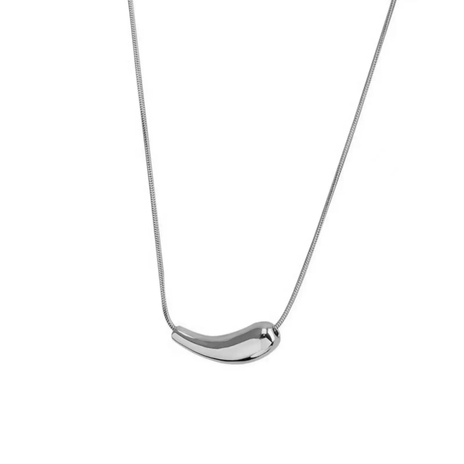 Gebogene Bohnen-Anhänger-Halskette Edelstahl-Schlangenkette Modeschmuck Geschenk für Frauen und Mädchen – Detail 2