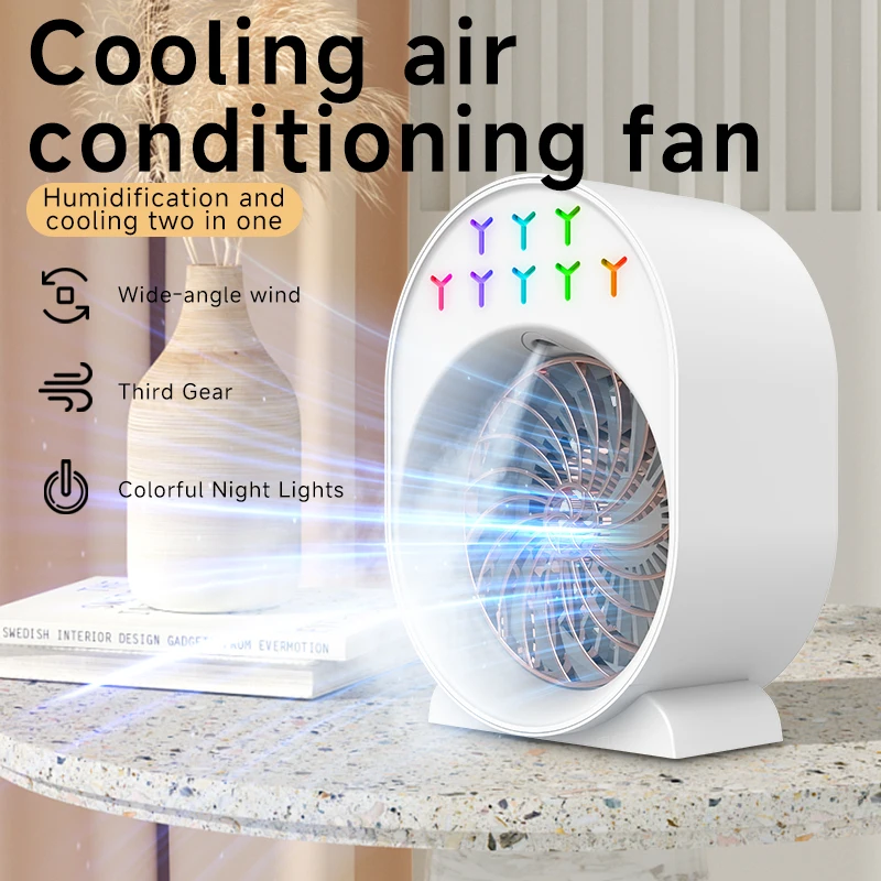 Humidifier fan Low noise Solve air dryness Wide wind Three wind Add water tank Night light Easy to carry Large capacity