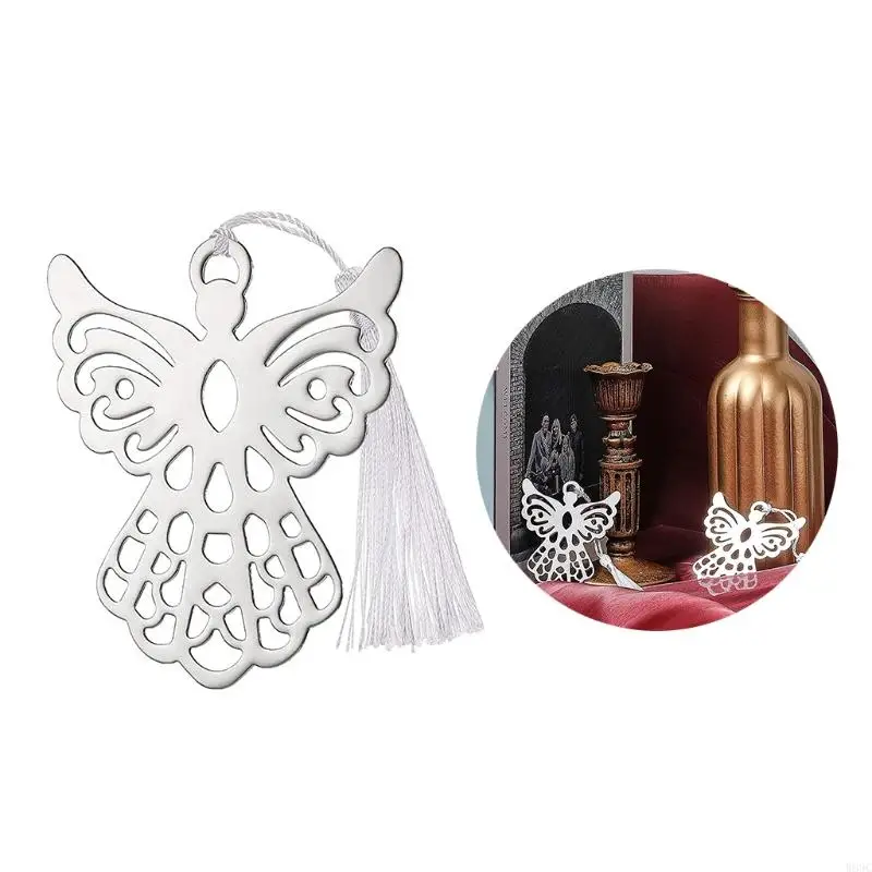 W89C Set 10pcs Angel Metal Delicicado Tassel Página Marcador Navidad Decoraciones Año Nuevo