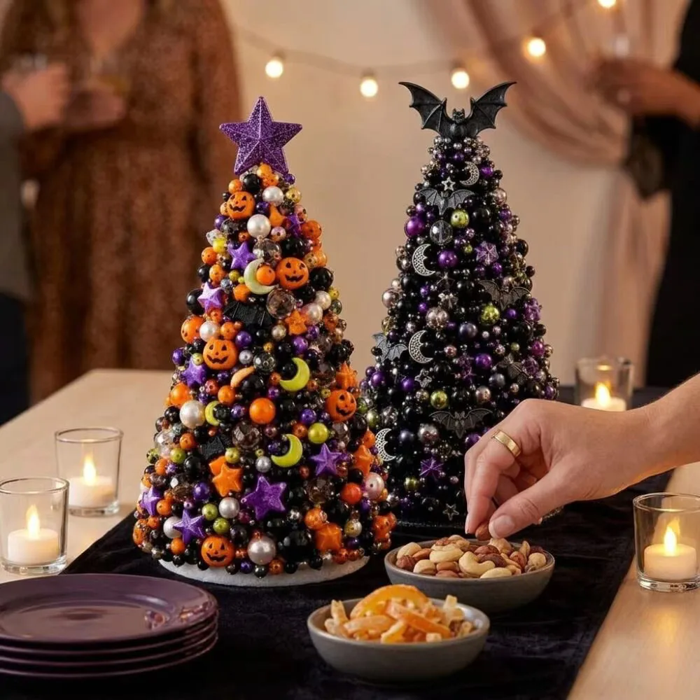 Handmade Halloween Beaded Decor Tree With Ghost Moon Rhinestone Details For Home Tabletop Holiday Party Decor image 4