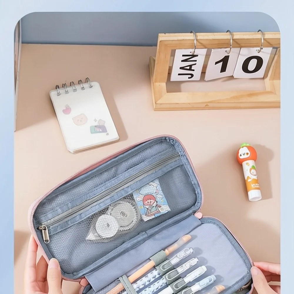 Student Stationery Storage Box Canvas Pencil Case Large Capacity Pouch For School Office Supplies Minimalist Pen Holder