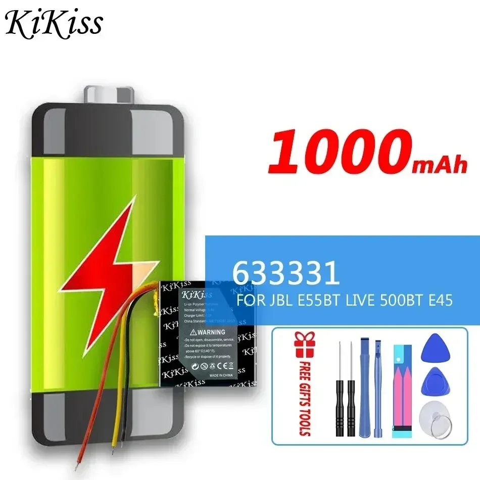 KiKiss Battery 633331 (753030) 1000mah For JBL MP3 MP4 DVD E55BT LIVE 500BT E45 DVR Driving recorder Replace 633331