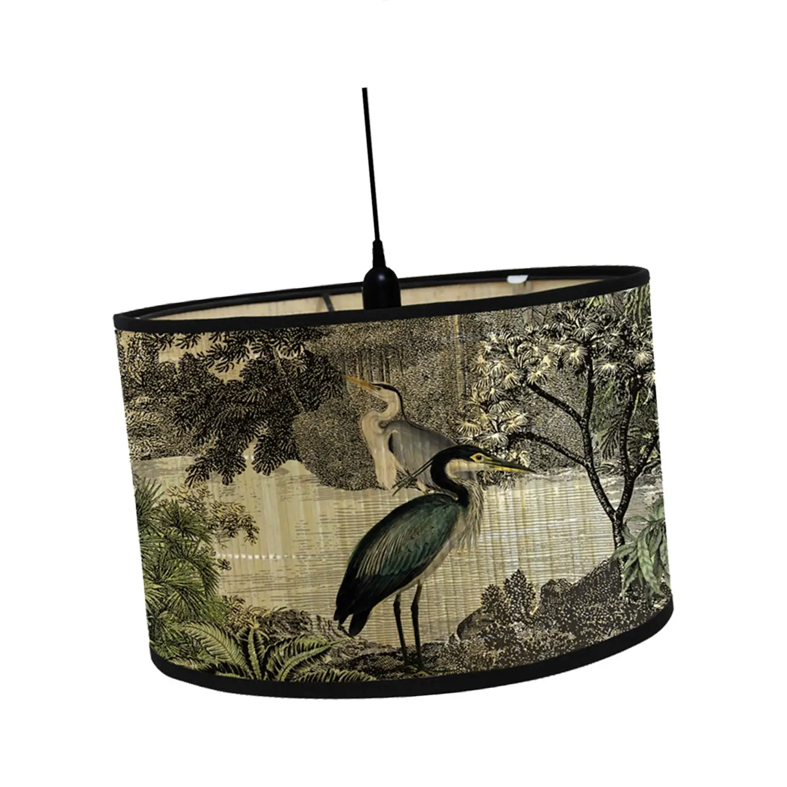 Drum Print Lamp Shade E27 Replaceable Light Accessories Retro Folk Chandelier Lamp Cover Bamboo Lampshade Only for Floor Pendant